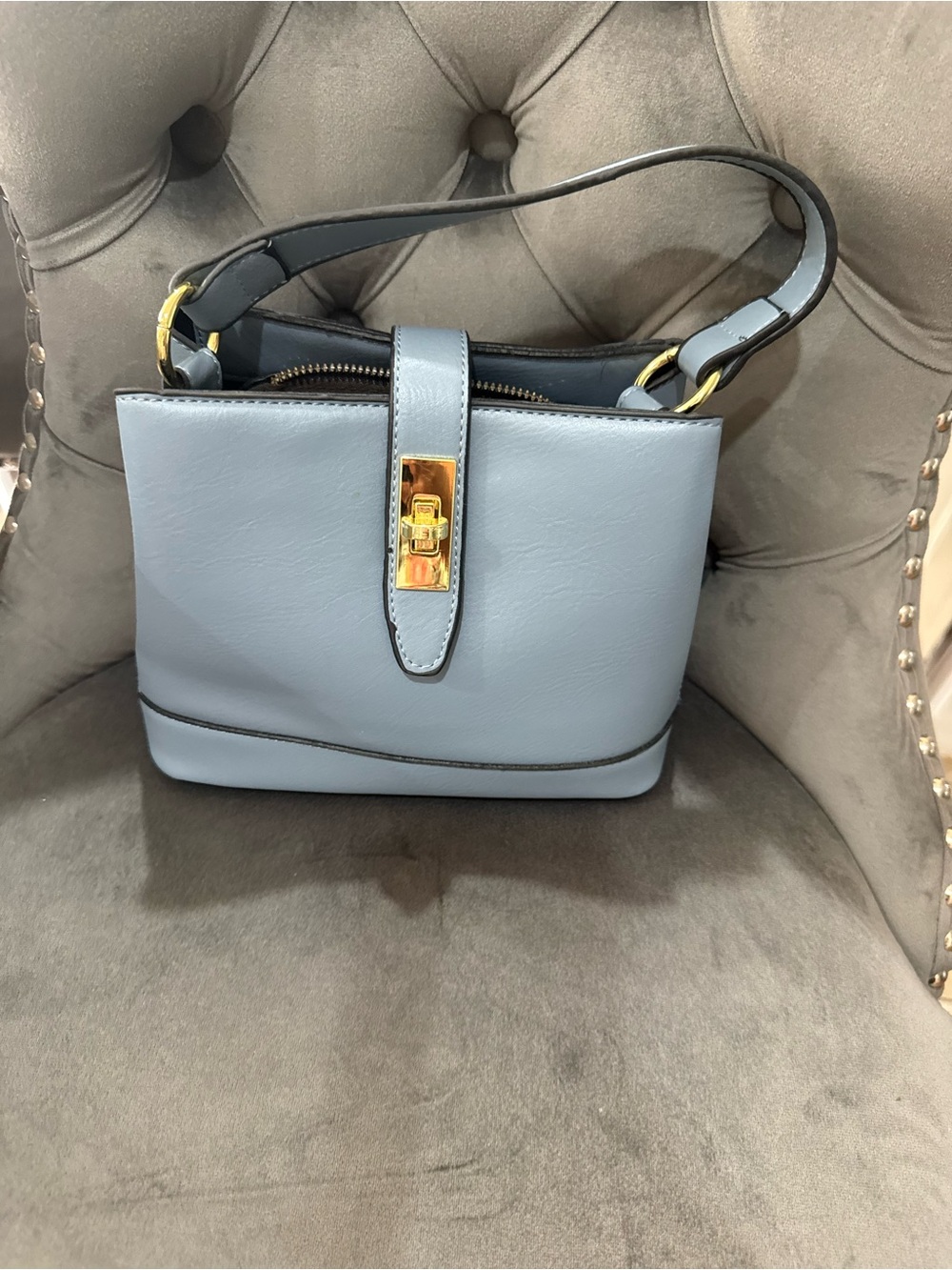 Classic Structured Shoulder Bag in Slate Blue